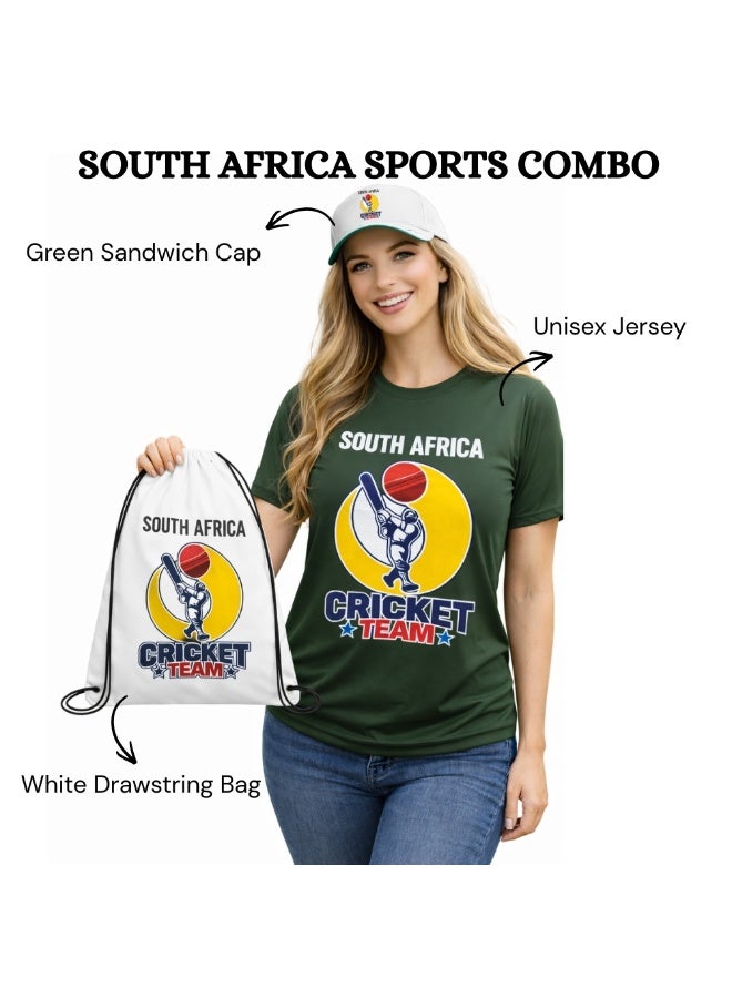 South Africa Unisex Sports Jersey T-Shirt Set - T-Shirt,Drawstring Bag,Cap - T-Shirt,Scarf,Cap - South Africa Sports Fan Jersey T-Shirt - Gift Set for Events, Matches - Image 2